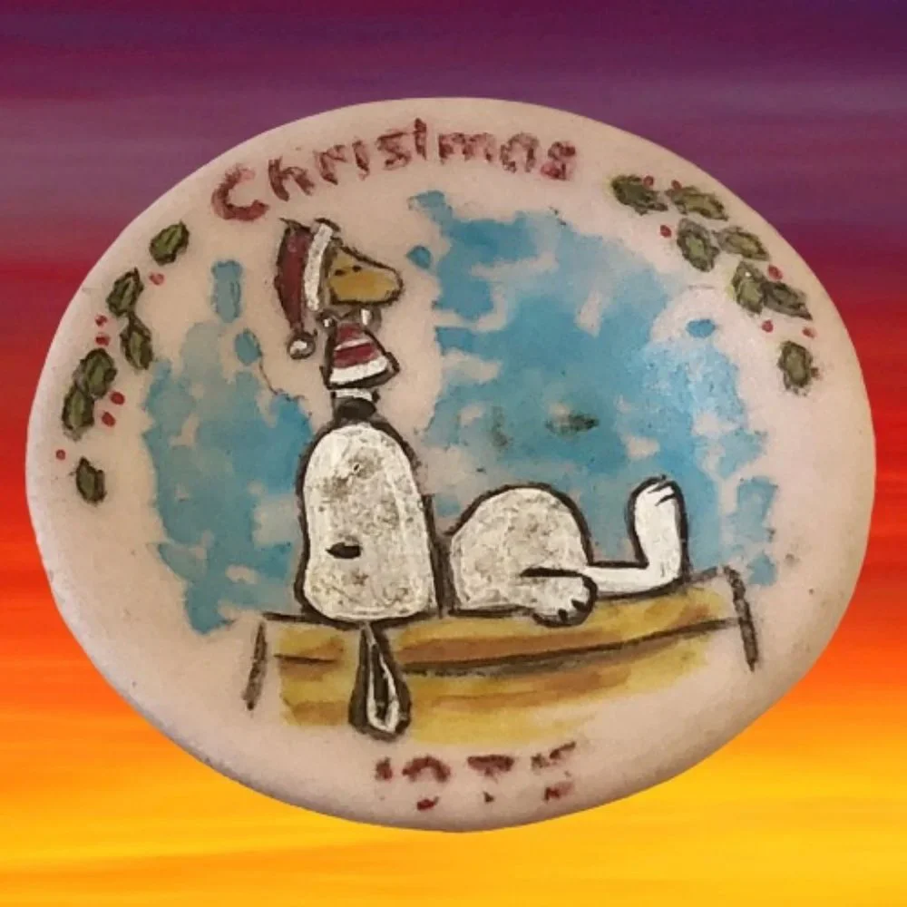 Christmas Miniature Plate 1976 SNOOPY + WOODSTOCK Signed H. Dunford Rare